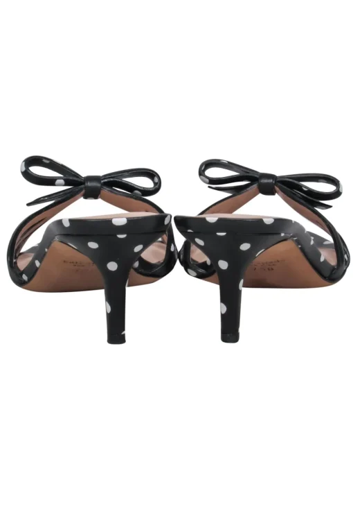 Kate Spade - Black & White Polka Dot Leather Kitten Heel w/ Bows Sz 7.5