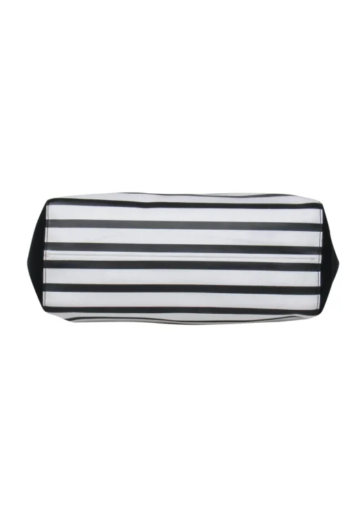 Kate Spade - Black & White Striped "Queen Bee Hallie" Tote w/ Jeweled Bee