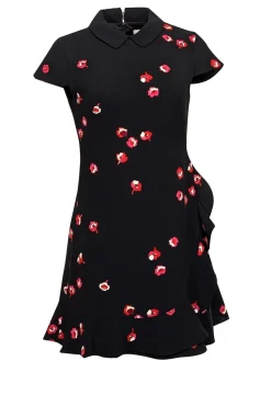 Kate Spade - Black Cap Sleeve w/ Peter Pan Collar & Ruffle Details Mini Dress Sz 2