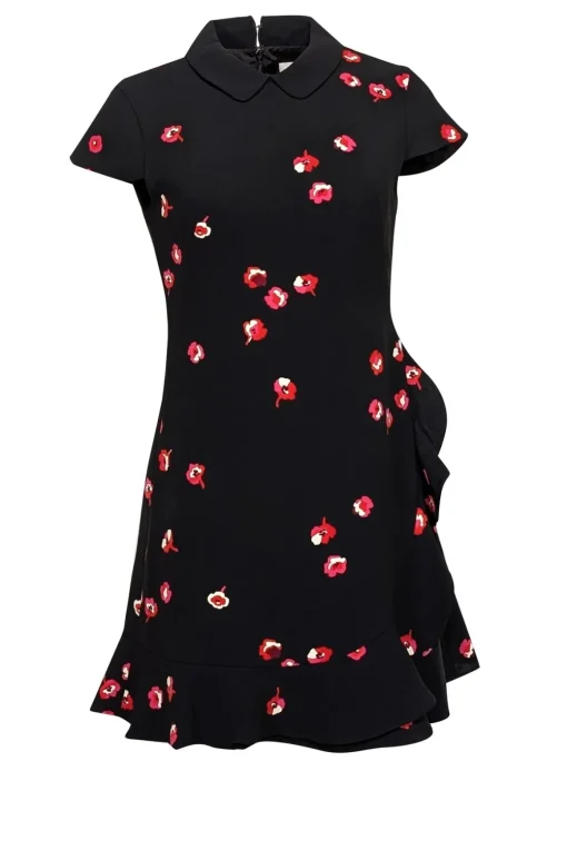 Kate Spade - Black Cap Sleeve w/ Peter Pan Collar & Ruffle Details Mini Dress Sz 2