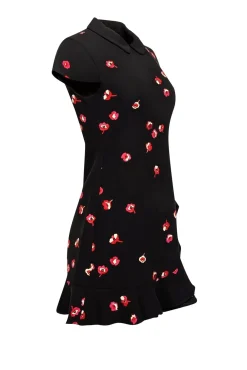 Kate Spade - Black Cap Sleeve w/ Peter Pan Collar & Ruffle Details Mini Dress Sz 2