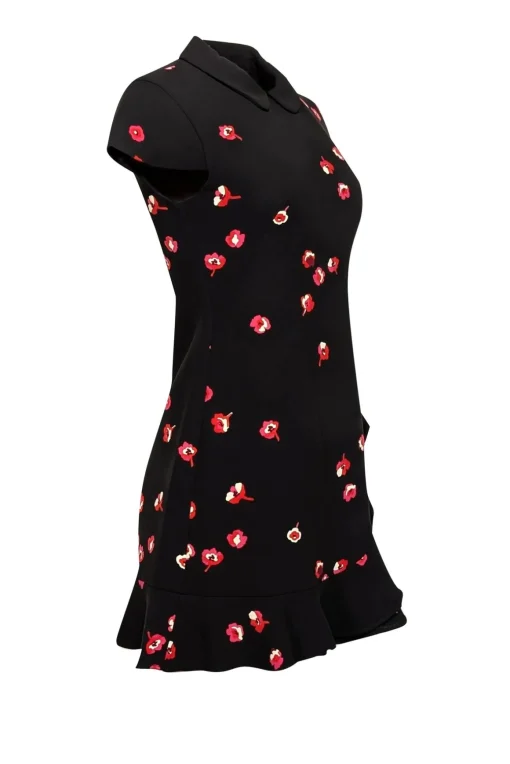 Kate Spade - Black Cap Sleeve w/ Peter Pan Collar & Ruffle Details Mini Dress Sz 2