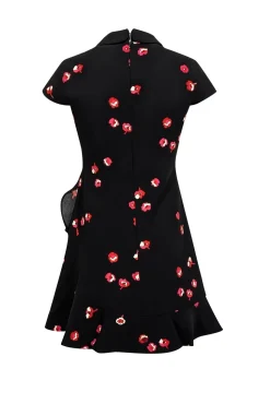 Kate Spade - Black Cap Sleeve w/ Peter Pan Collar & Ruffle Details Mini Dress Sz 2