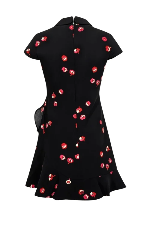Kate Spade - Black Cap Sleeve w/ Peter Pan Collar & Ruffle Details Mini Dress Sz 2