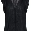 Kate Spade - Black Cotton Ruffle Sleeve Textured Blouse Sz S