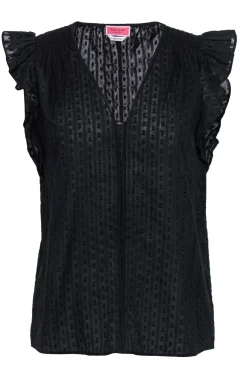 Kate Spade - Black Cotton Ruffle Sleeve Textured Blouse Sz S