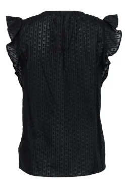 Kate Spade - Black Cotton Ruffle Sleeve Textured Blouse Sz S