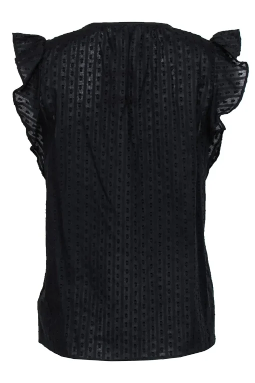 Kate Spade - Black Cotton Ruffle Sleeve Textured Blouse Sz S