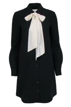 Kate Spade - Black Crepe Shirt Dress w/ Cream Neck Tie Sz 4