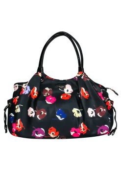 Kate Spade - Black Floral Nylon "Stevie" Baby Tote Bag