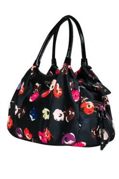 Kate Spade - Black Floral Nylon "Stevie" Baby Tote Bag