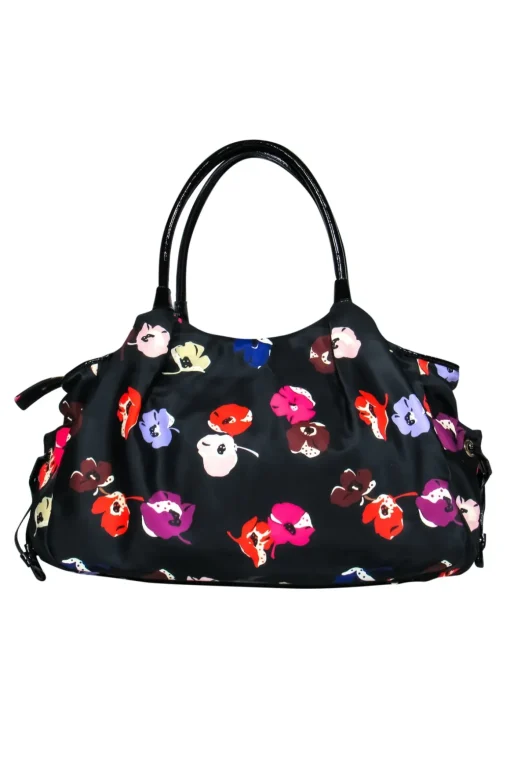 Kate Spade - Black Floral Nylon "Stevie" Baby Tote Bag