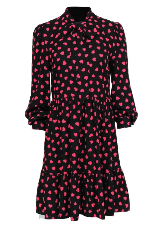 Kate Spade - Black Heartbeat Tie Neck Shirtdress Sz 8