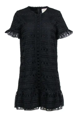 Kate Spade - Black Lace Short Sleeve Shift Dress w/ Flounce Hem Sz 4