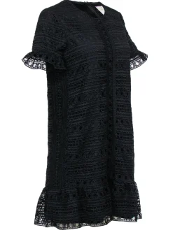 Kate Spade - Black Lace Short Sleeve Shift Dress w/ Flounce Hem Sz 4