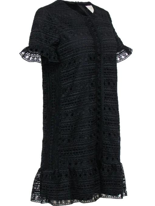 Kate Spade - Black Lace Short Sleeve Shift Dress w/ Flounce Hem Sz 4