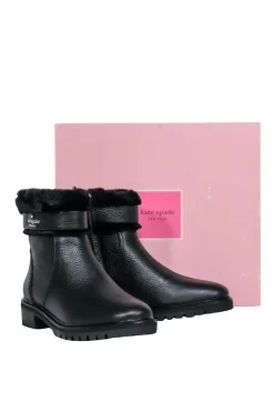 Kate Spade - Black Leather Faux Fur Trim Short Bot Sz 6.5