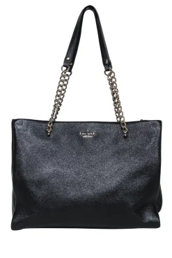 Kate Spade - Black Leather Large Tote Bag w/ Chain Straps