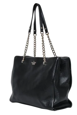 Kate Spade - Black Leather Large Tote Bag w/ Chain Straps