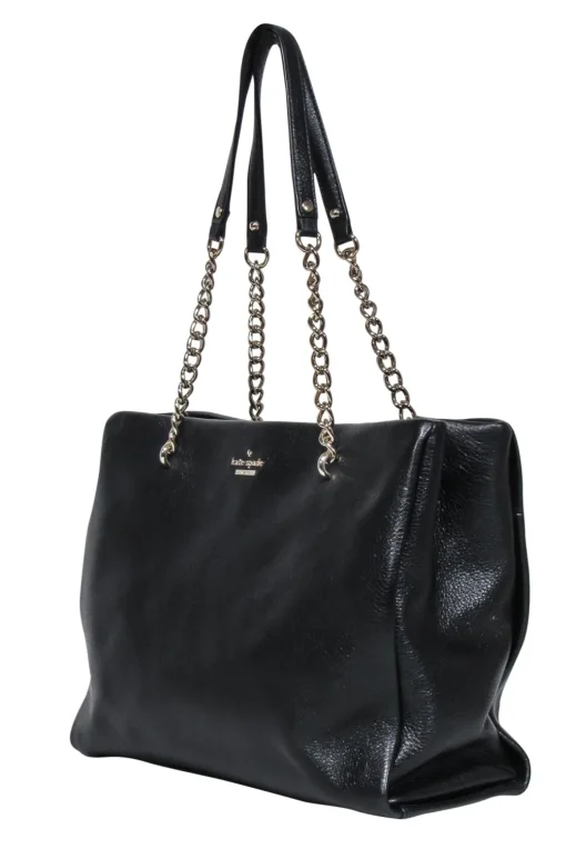 Kate Spade - Black Leather Large Tote Bag w/ Chain Straps