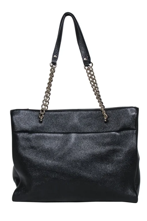 Kate Spade - Black Leather Large Tote Bag w/ Chain Straps