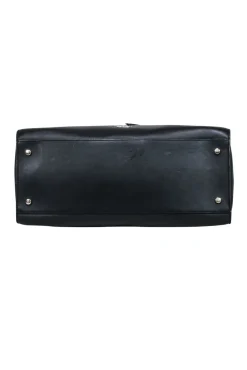 Kate Spade - Black Leather Shoulder Bag w/ Wood Circle Handles & Floral Detail