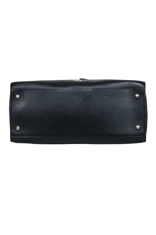 Kate Spade - Black Leather Shoulder Bag w/ Wood Circle Handles & Floral Detail