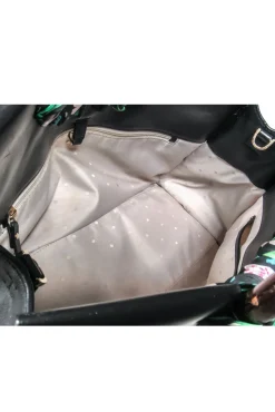 Kate Spade - Black Leather Shoulder Bag w/ Wood Circle Handles & Floral Detail