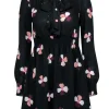 Kate Spade - Black Long Sleeve Neck Tie Dress w/ Floral Print Sz XXS
