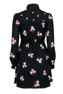 Kate Spade - Black Long Sleeve Neck Tie Dress w/ Floral Print Sz XXS