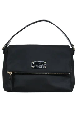 Kate Spade - Black Nylon & Patent Leather Flap Shoulder Bag