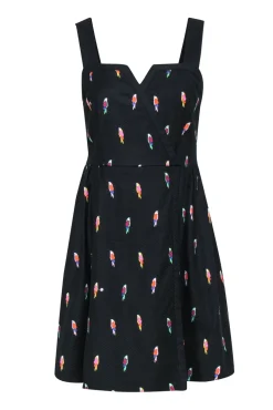 Kate Spade - Black Parrot Print Fit & Flare Mini Dress Sz 4
