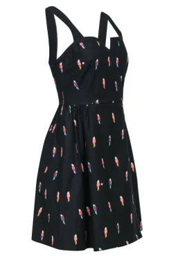 Kate Spade - Black Parrot Print Fit & Flare Mini Dress Sz 4