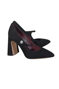 Kate Spade - Black Suede Pointed Toe Pumps w/ Gemstone Closure Sz 8
