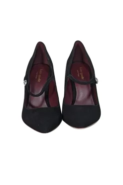 Kate Spade - Black Suede Pointed Toe Pumps w/ Gemstone Closure Sz 8