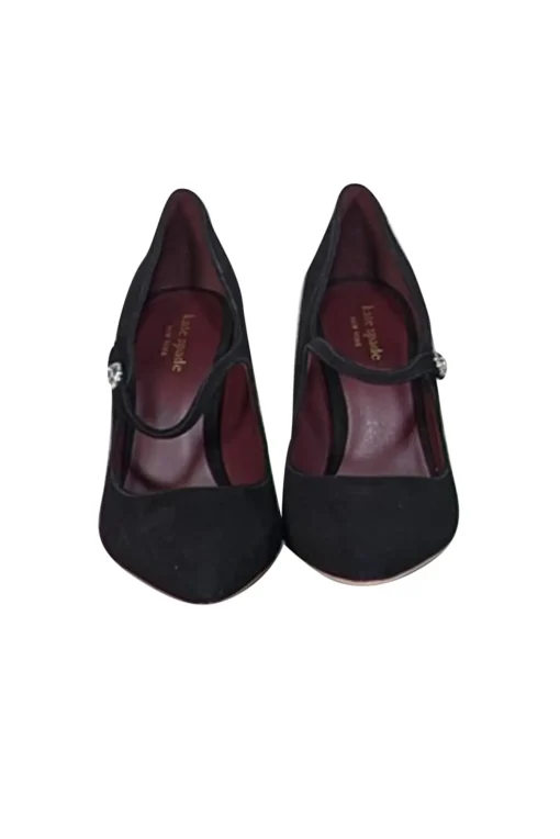 Kate Spade - Black Suede Pointed Toe Pumps w/ Gemstone Closure Sz 8