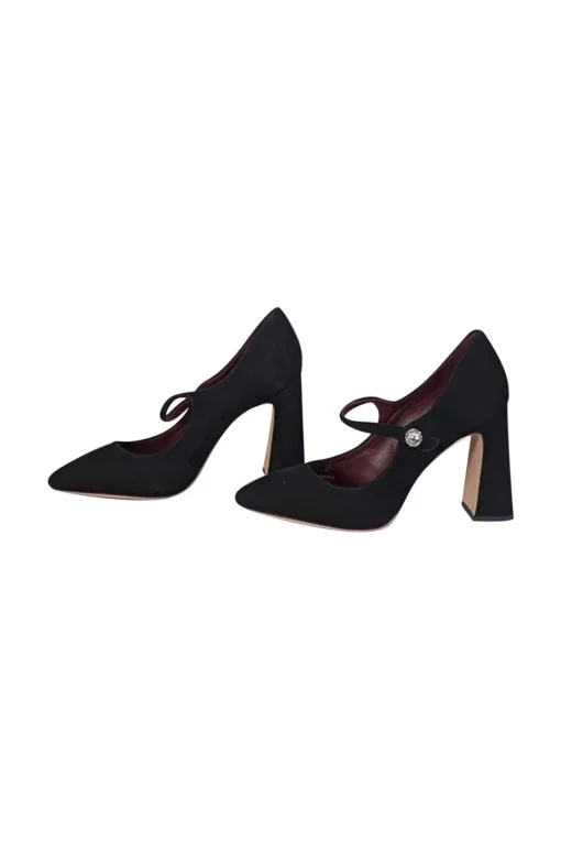 Kate Spade - Black Suede Pointed Toe Pumps w/ Gemstone Closure Sz 8