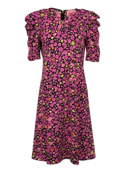 Kate Spade - Black w/ Pink & Yellow Floral Print A-Line Dress Sz 8