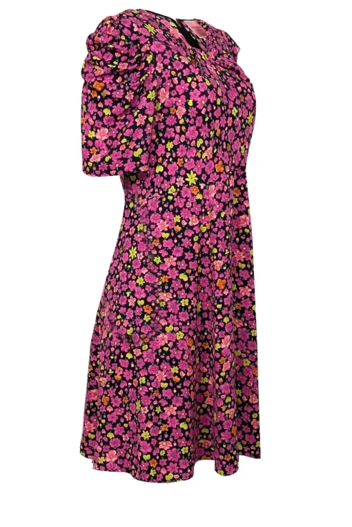 Kate Spade - Black w/ Pink & Yellow Floral Print A-Line Dress Sz 8