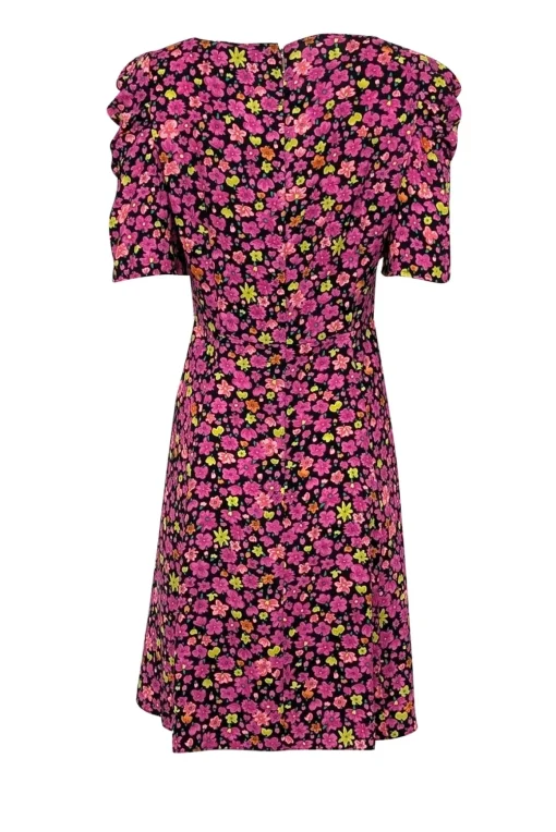 Kate Spade - Black w/ Pink & Yellow Floral Print A-Line Dress Sz 8