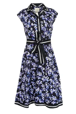 Kate Spade - Black w/ Purple & Lilac Floral Print Belted Shirtdress Sz M