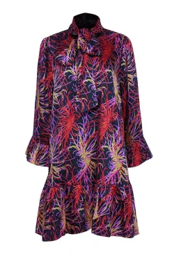 Kate Spade - Black w/ Red, Pink, & Yellow "Chrysanthemum" Print Dress Sz XL