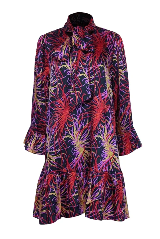 Kate Spade - Black w/ Red, Pink, & Yellow "Chrysanthemum" Print Dress Sz XL