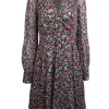 Kate Spade - Black, White, & Pink Floral Print Silk Dress w/ Metallic Clip Dots Sz 6