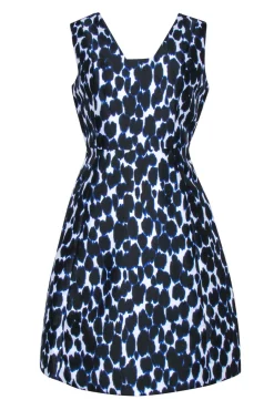 Kate Spade - Blue & Black Leopard Print Sleeveless Fit & Flare Dress Sz 10