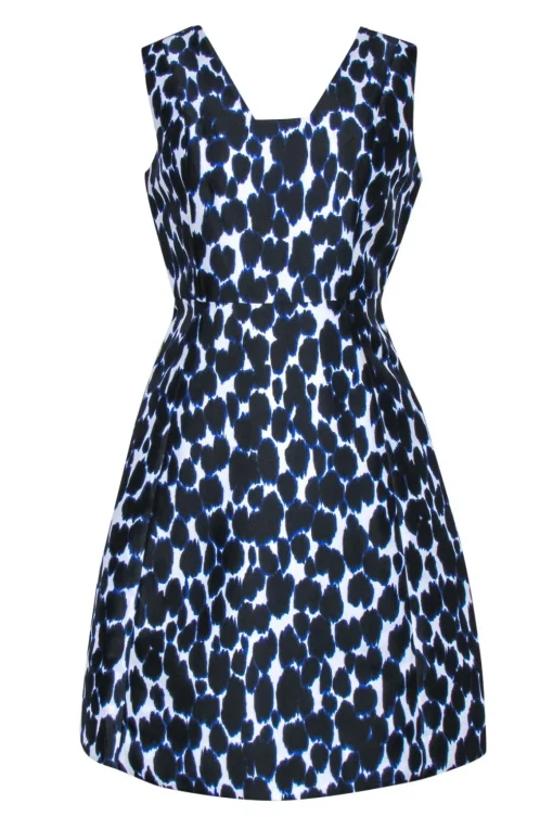 Kate Spade - Blue & Black Leopard Print Sleeveless Fit & Flare Dress Sz 10