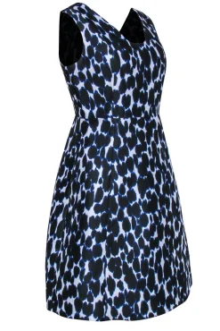 Kate Spade - Blue & Black Leopard Print Sleeveless Fit & Flare Dress Sz 10