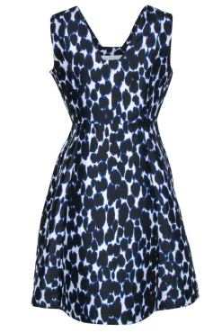 Kate Spade - Blue & Black Leopard Print Sleeveless Fit & Flare Dress Sz 10