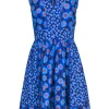 Kate Spade - Blue & Red Floral Print Cotton A-Line Dress w/ Eyelet Trim Sz 14