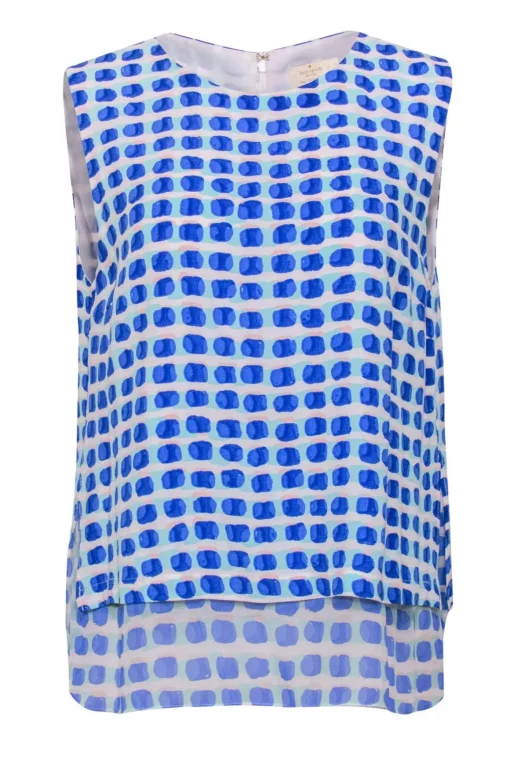 Kate Spade - Blue & White Brush Dot Patterned Tank Sz XL